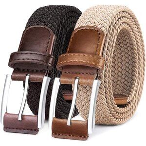 Mens Elastic Braided Belt 2Pack Stretch Adjustable Casual Golf Jeans Waist Belt